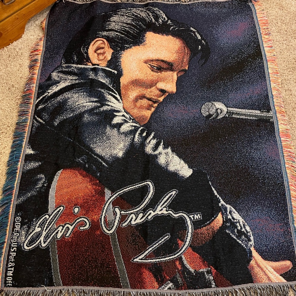 Elvis Presley Knit Afghan Throw Blanket / Tapestry - Multicolor, Vintage